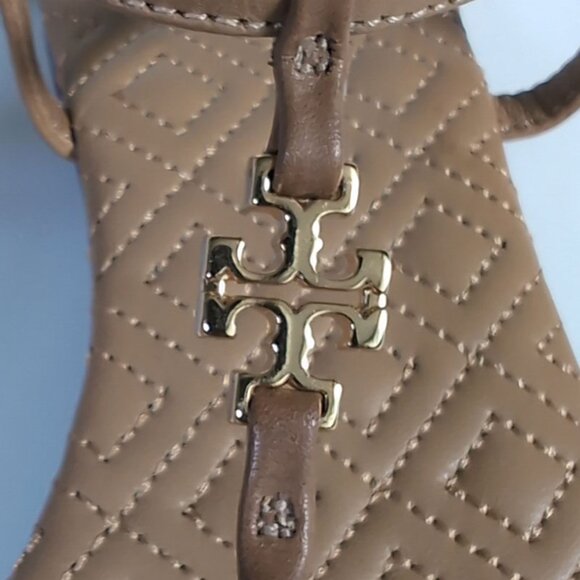 Tory Burch Sandals T-strap Flats Nude Leather Womens Size 7 - Picture 5 of 9